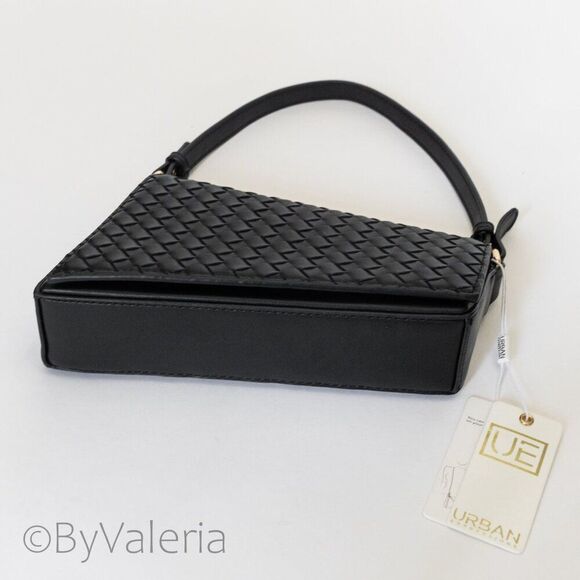 Urban Expressions Black Woven Shoulder Bag NWT Vegan Intrecciato Leather - Picture 3 of 11